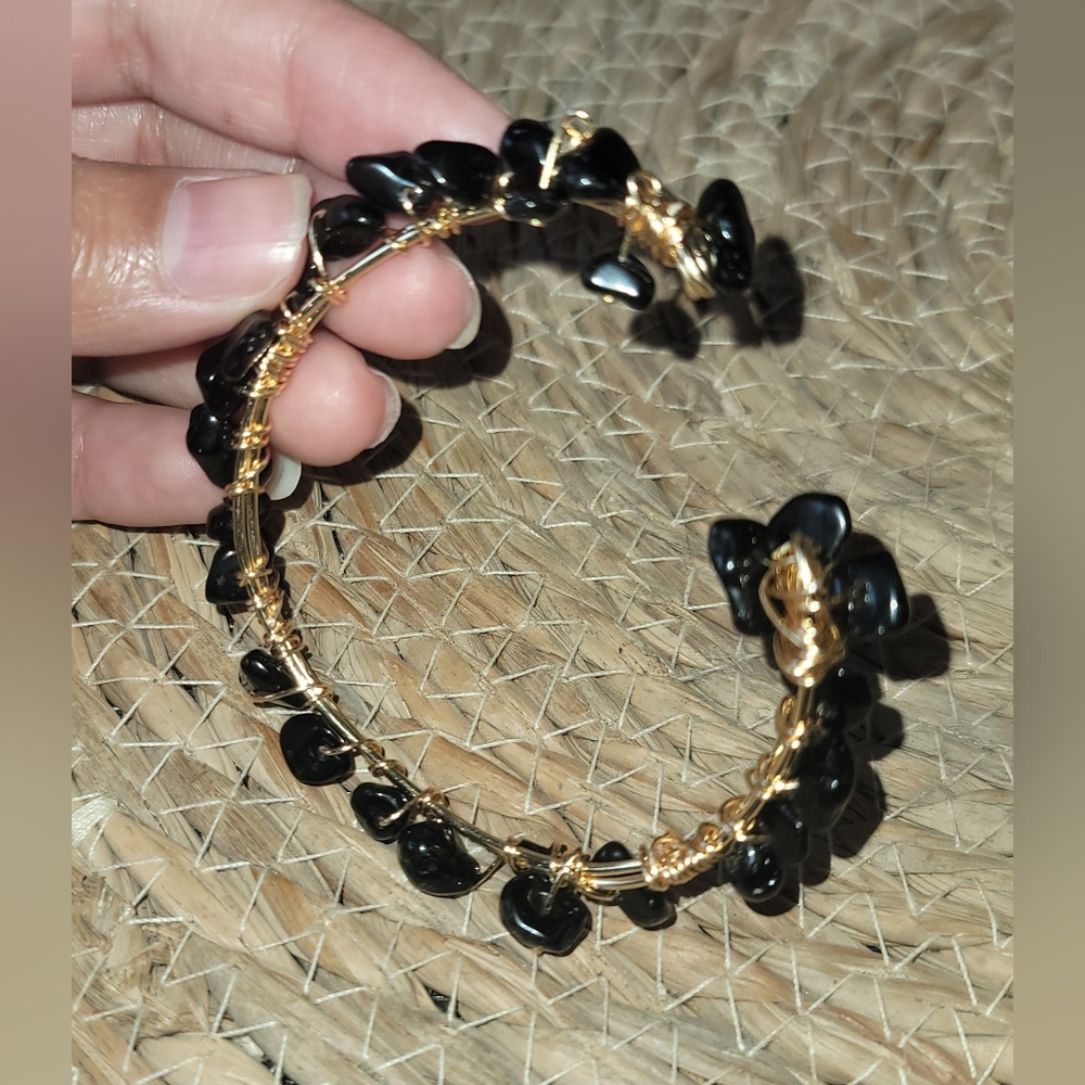 Handcrafted Obsidian Wire Bangle Bracelet